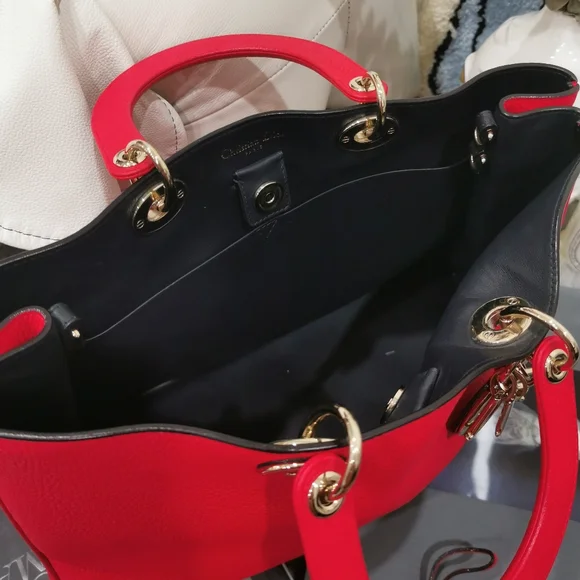 Dior Diorissimo Taurillon Leather Color Vermillion Red Hardware Champagne Gold - Picture 3 of 5